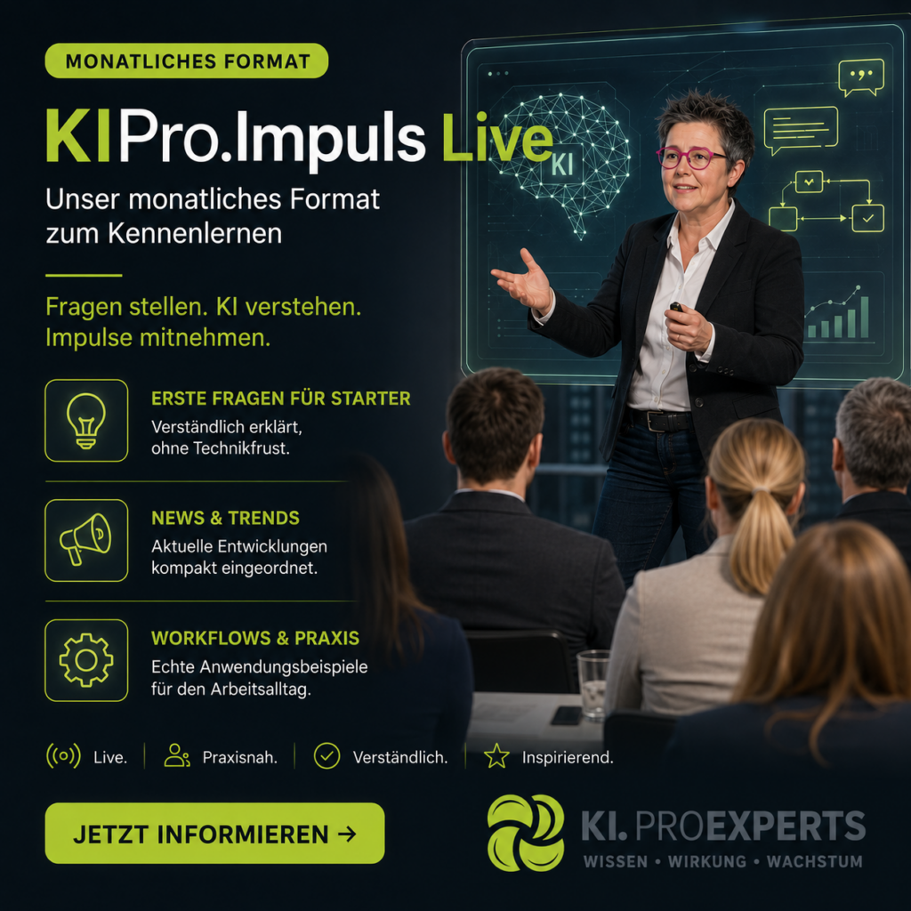 Der Kennenlernkurs der KI.ProExperts, monatlich und Live als Webinar